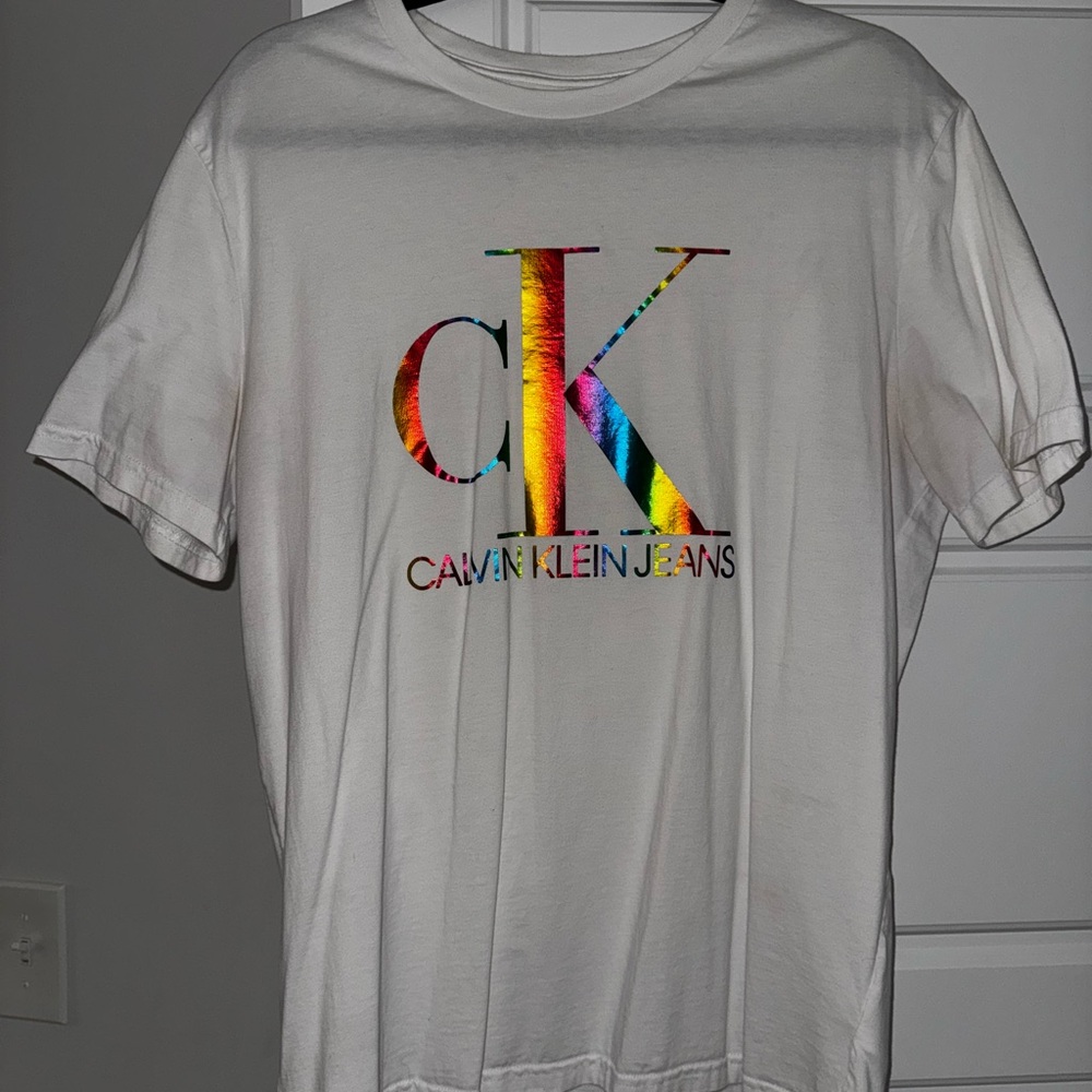 Calvin Klein Jeans White Tee with Colorful Logo
